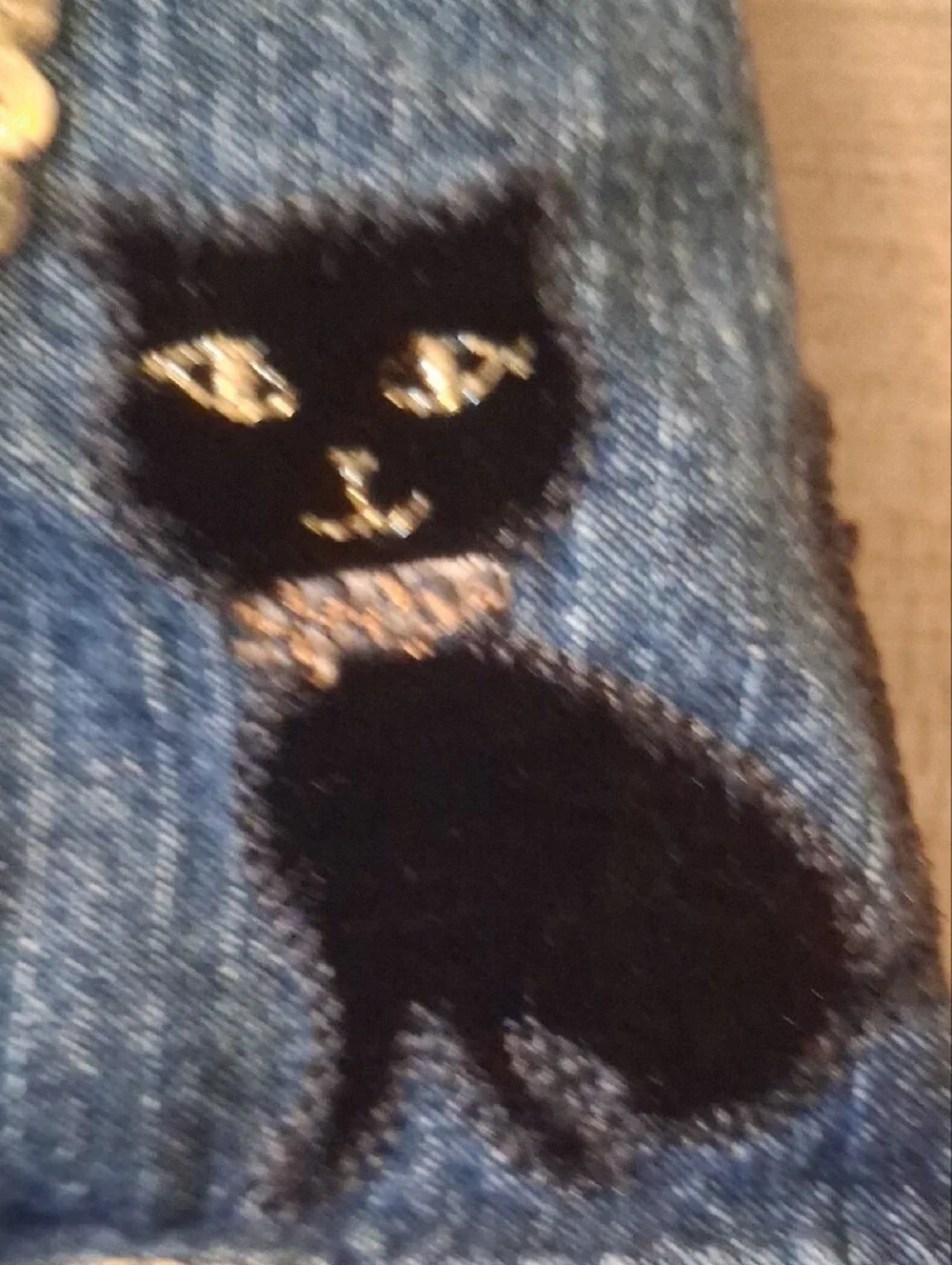 Gymboree Glamour Kitty Denim Skort Gold Heart Black Cat Size 3 (L)